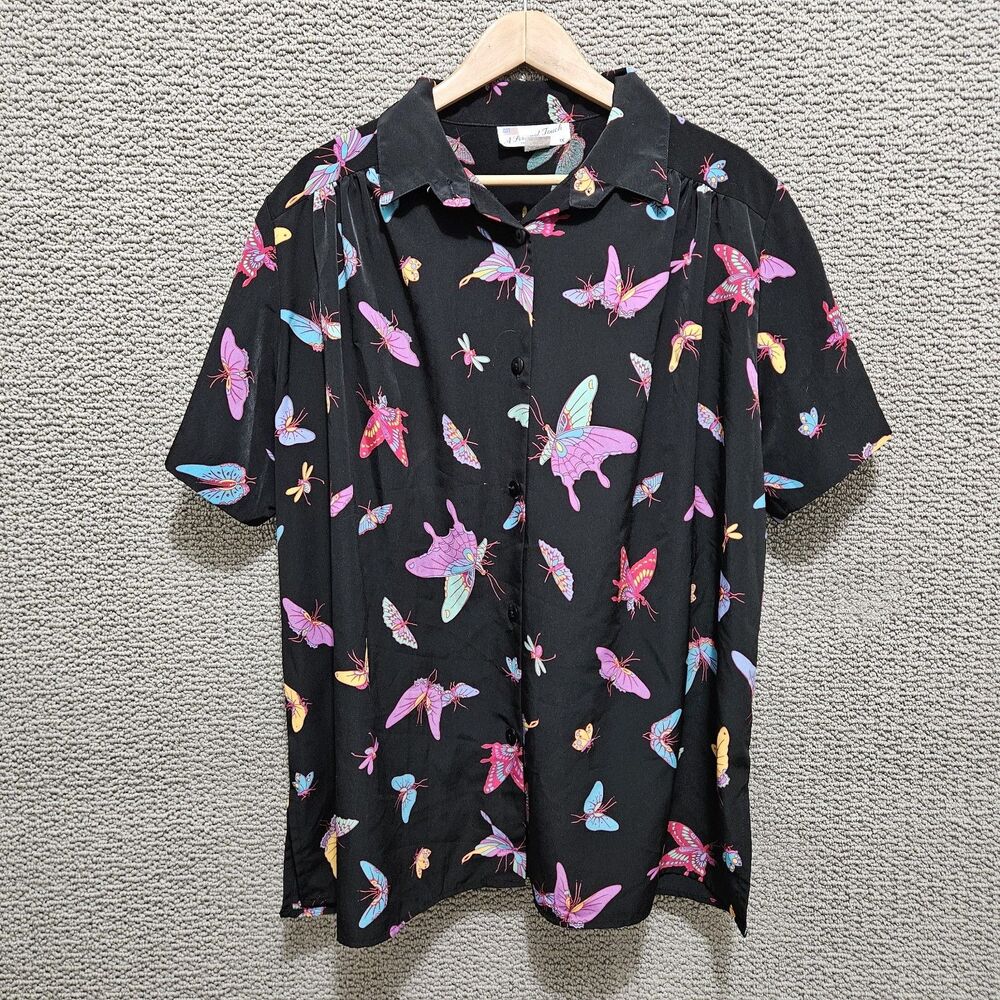 A PERSONAL TOUCH Women's Black Butterfly Hawaiian Short Sleeve Shirt XL
